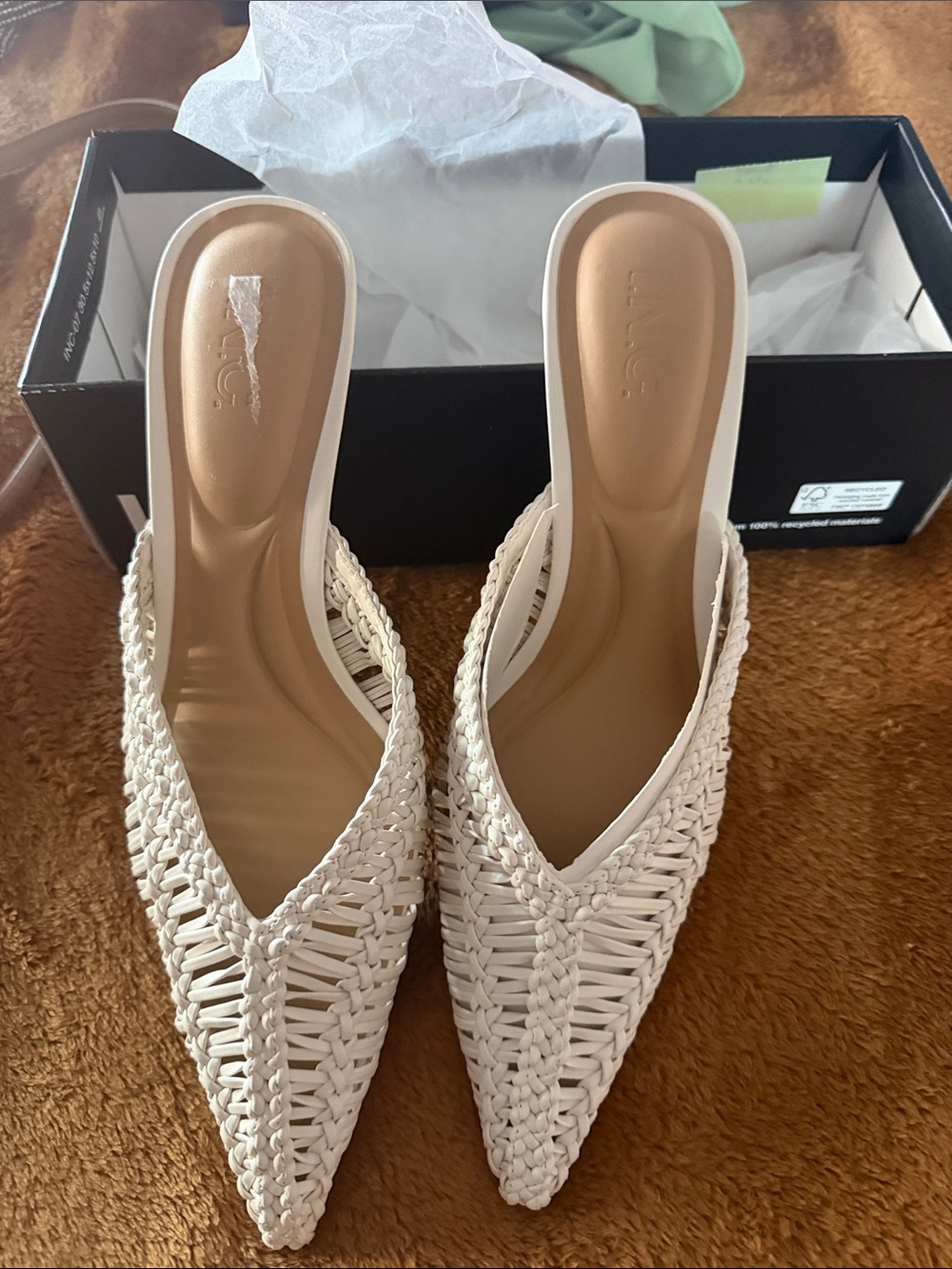 INC International Concepts Cream Woven Pointed-Toe Slip-On Mules